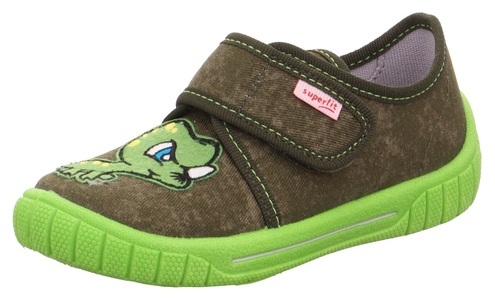 Superfit, Klett-Hausschuhe LITTLE DINO in grün, Superfit Hausschuh »BILL WMS: mittel«, Klettschuh, Slipper, Freizeitschuh mit dekorativem Patch