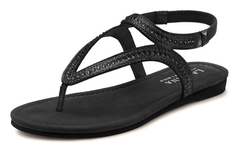 Lascana, LASCANA Zehentrenner, Sandale, Pantolette mit Strasssteinen und Stretcheinsatz VEGAN, LASCANA Zehentrenner, Sandale, Pantolette mit Strasssteinen und Stretcheinsatz VEGAN