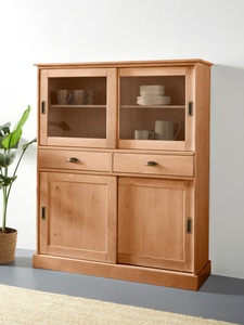 Home affaire Highboard »Schröder«, mit 2 Glas- u. 2 Holztüren, 2 Schubkasten, aus massivem Kiefernholz