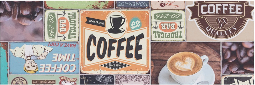 Primaflor-Ideen in Textil Vinyl-Läufer »Küchenläufer COFFEE TIME«, rechteckig, 2,5 mm Höhe, Küchenläufer aus Vinyl, abwischbar, Patchwork Design, Motiv Kaffee, Küche