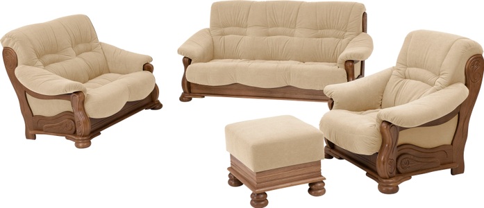 MAX WINZER, Max Winzer® 3-Sitzer »Texas«, mit dekorativem Holzgestell, Breite 202 cm, Max Winzer® 3-Sitzer »Texas mit aufwendig gefrästen Ornamenten im Eichenholzgestell«, bequemer Retro Klassiker, kompakte Stellmasse, Breite 202 cm