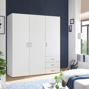 Time, Ti'me Kleiderschrank in weiss , Harry , Kunststoff , 3 Fächer , 3 Schubladen , 150x176x51.3 cm , Melamin,Melamin,glänzend,Nachbildung,Nachbildung , 002522039502, Schlafkontor Drehtürenschrank »Harry Schlafzimmerschrank Bestseller in weiss«, Kleiderschrank Garderobe mit 3 Schubkästen, in 2 Breiten