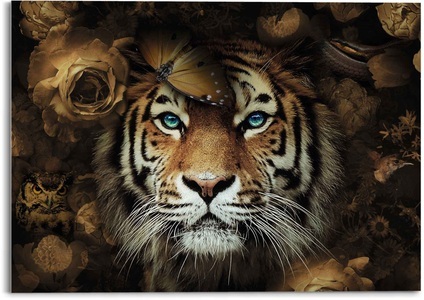 Reinders!, Reinders! Glasbild »Glasbild Tiger Tierreich - Blumen - Herbstfarben - Blaue Augen«, Tiger, (1 St.), Reinders! Glasbild »Glasbild Tiger Tierreich - Blumen - Herbstfarben - Blaue Augen«, Tiger, (1 St.)