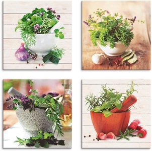 Artland, Artland Leinwandbild »Frische Kräuter und Gewürze«, Artland Leinwandbild »Frische Kräuter und Gewürze«, Arrangements, (4 St.), 4er Set, verschiedene Grössen