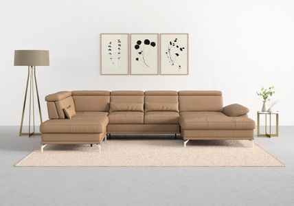 SIT&MORE, sit&more Wohnlandschaft »Cabrio«, Sitztiefenverstellung und Federkern, jeweils inklusive 3 Nierenkissen, sit&more Wohnlandschaft »Cabrio U-Form, B: 359 cm, mit Sitztiefen-, Arm- & Kopfteilverstellung« 3 Nierenkissen, Federkern, optional Bettfunktion und Stauraum