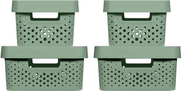 Curver, Curver Infinity Aufbewahrungsboxen 4 Stk. mit Deckel 4,5+11L Grün, Curver Organizer »Infinity Recycling«, (Set, 4 St.), Aufbewahrungsbox, mit Lochmuster 2x (4,5L+11L) und Deckel