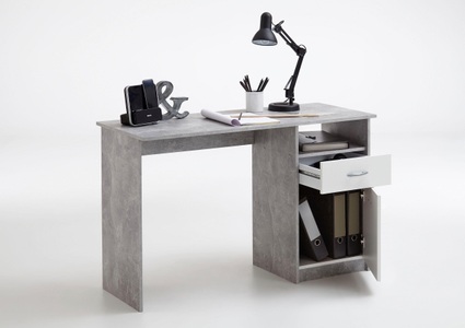 FMD, FMD Schreibtisch mit 1 Schublade 123×50×76,5 cm Betongrau und Weiß, FMD Schreibtisch »Jackson«, mit 1 Schubkasten und 1 Tür