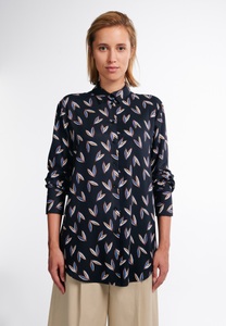 Eterna, ETERNA LANGARM BLUSE MODERN CLASSIC TWILL SCHWARZ/BLAU BEDRUCKT, 