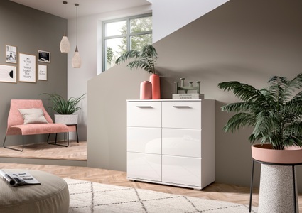 INOSIGN, INOSIGN Kommode »Valge«, Breite ca. 80 cm, INOSIGN Kommode »Valge, Breite 80 cm, 2 Türen, 2 Einlegeböden, 3 Fächer«, Front-Rillenfräsung, Schuhkommode, Anrichte, Schrank, Sideboard
