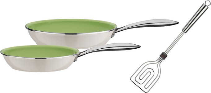 GSW, 3tlg. Pfannenset 'Gourmet Ceramica Color' GSW grün/weiß, 
