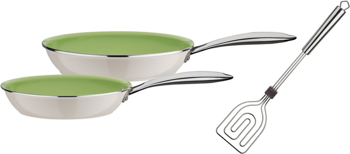 GSW, 3tlg. Pfannenset 'Gourmet Ceramica Color' GSW grün/weiß, 