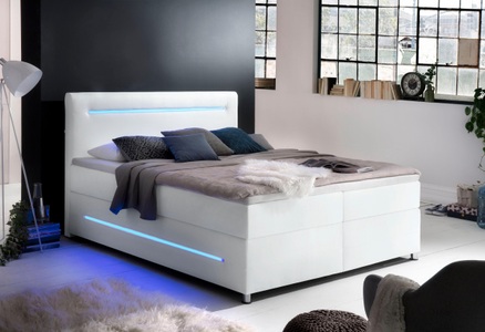 meise.moebel, home24 Boxspringbett Lights, Boxspring-Bett «Pulse» ohne Bettkasten, Matratzen fest bis hart, 180 x 200 cm, weiss