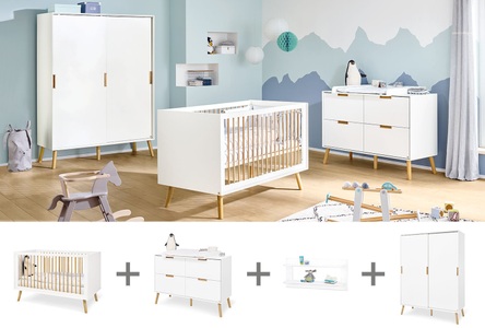 Pinolino, Pinolino® Babyzimmer-Komplettset »Edge«, (Set, 4 St., Kinderbett, Kleiderschrank, Wickelkommode, Wandregal), extrabreit gross; Kinderbett, Kleiderschrank, Wickelkommode & Wandregal, 