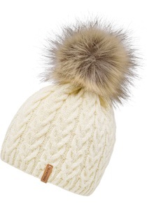 Chillouts, chillouts Bommelmütze »Tabea Hat«, Abnehmbarer Fellimitat-Pom Pom, Zopfmuster, chillouts Bommelmütze »Tabea Hat«, mit abnehmbarem Kunstfell-Bommel