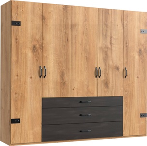Wimex, home24 Drehtuerenschrank Detroit, MID.YOU Drehtürenschrank in graphitfarben, eichefarben , Detroit B: 250 CM Plankeneiche , Metall , 3 Fächer , 3 Schubladen , 250x216x58 cm , Dekorfolie,Dekorfolie,Nachbildung,Nachbildung , In verschiedenen Grössen erhältlich , 001787052302