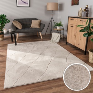 Paco Home Teppich »Utrecht 641«, rechteckig, Kurzflor, Uni Farben, 3D-Design, Rauten Muster, besonders weich