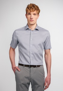 Eterna, ETERNA KURZARM HEMD SLIM FIT TWILL BLAU BEDRUCKT, 