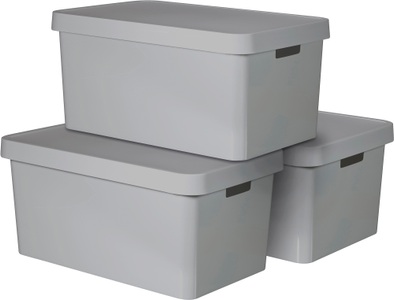 Curver, Curver Infinity Aufbewahrungsbox mit Deckel 3 Stk. 45 L Grau 240659, Curver Organizer »INFINITY«, (Set, 3 St.), Aufbewahrungsbox, stapelbar, je 45 Liter