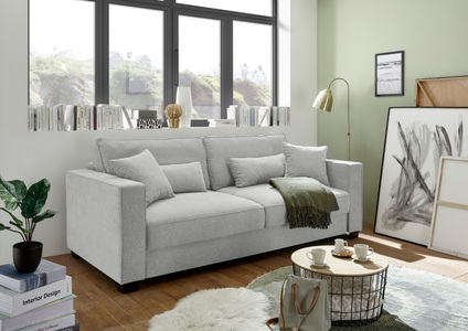 Carryhome, Carryhome Schlafsofa in textil hellgrau , Melvin , 232x92x115 cm , Velours , Stoffauswahl, Liegefunktion, Schlafen auf Sitzhöhe, Rücken echt , 002220043802, MID.YOU Schlafsofa in textil hellgrau , Melvin , 232x92x115 cm , Mikrovelours , Typenauswahl, Liegefunktion, Schlafen auf Sitzhöhe, Rücken echt , 002220043802