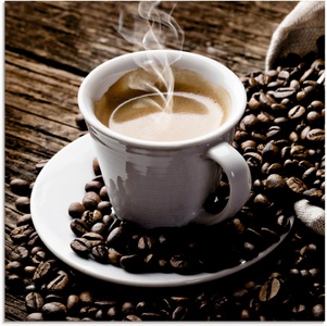 Artland, Artland Glasbild »Heisser Kaffee - dampfender Kaffee«, Artland Glasbild »Heisser Kaffee - dampfender Kaffee«, Getränke, (1 St.)