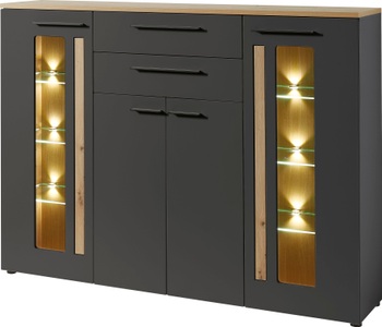 Innostyle, Innostyle Highboard »Loft Two«, Breite 180 cm, 2 Holztüren, 2 Schubkästen, 2 Glas-/Holztüren, Livetastic Highboard 180/133/37 cm , Loft-Two , Graphitfarben, Eichefarben , Kunststoff , Glasböden: 6, Holzböden: 2 Fächer , 2 Schubladen , 180x133x37 cm , matt, Dekorfolie,Dekorfolie,Nachbildung,Nachbildung , Beimöbel erhältlich , 002737008526