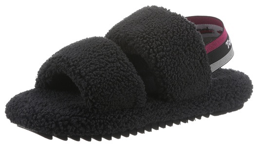 TOMMY JEANS, Tommy Jeans Hausschuh »TJ WINTER SANDAL 2D«, mit gestreiftem Stretchband, 