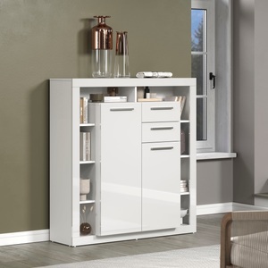 INOSIGN, INOSIGN Highboard »Gwendolyn«, (1 St.), weisse Hochglanzfronten, moderner Wohnzimmerschrank, Breite ca. 121 cm, INOSIGN Highboard »Gwendolyn«, (1 St.), Moderner Wohnzimmerschrank mit vielen Ablagen - (B/T/H) 121/40/128 cm