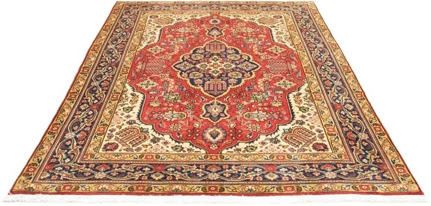 MorgenLand, morgenland Teppich »Täbriz 40 Raj Teppich handgeknüpft rot«, rechteckig, 7 mm Höhe, handgeknüpft, morgenland Teppich »Täbriz 40 Raj Teppich handgeknüpft rot«, rechteckig, 7 mm Höhe, handgeknüpft