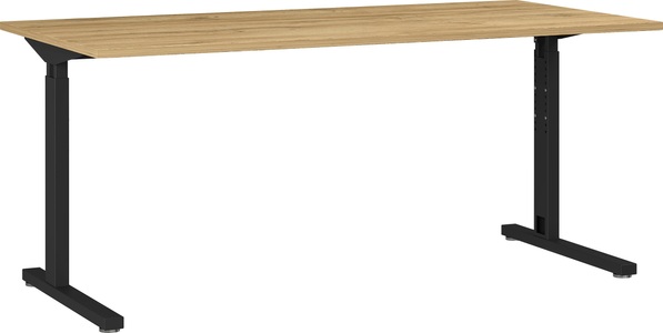 undefined, Schreibtisch Profi 2.0, rechteckig, C-Fuß, B 1600 x T 800 x H 700-810 mm, lichtgrau/silber, Schreibtisch Profi 2.0, rechteckig, C-Fuss, B 1600 x T 800 x H 700-810 mm, Grandson Eiche/schwarz