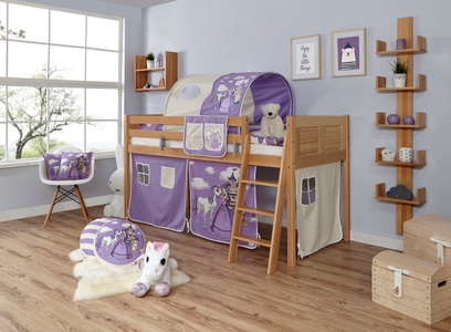 TICAA, Ticaa Hochbett »Eric«, Ticaa Hochbett »Eric«, mit Rollrost und Textil-Set wahlweise mit Matratze, Buche