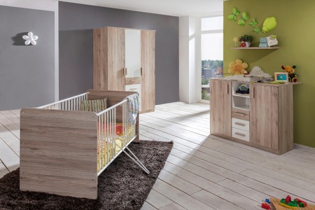 undefined, Babyzimmer-Komplettset »Bergamo«, (Set, 3 St.), Bett + Wickelkommode + 3 trg. Schrank