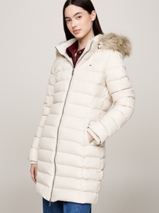 TOMMY JEANS, Tommy Jeans Steppmantel »TJW ESSENTIAL HOODED DOWN COAT«, mit Fellimitat, Logostickerei, Tommy Jeans Daunenparka | Newsprint | Damen | XL