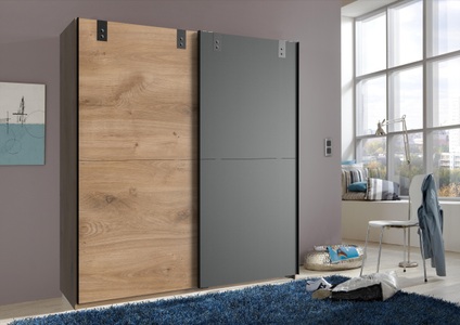 Wimex, home24 Schwebetuerenschrank Cardiff, MID.YOU Schwebetürenschrank in graphitfarben, eichefarben , Cardiff , Holzwerkstoff , 2 Fächer , 180x198x64 cm , Dekorfolie,Dekorfolie,Nachbildung,Nachbildung , In verschiedenen Grössen erhältlich , 001787073203
