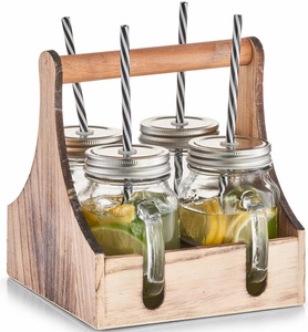Zeller Present, Zeller Present Gläser-Set, (Set, 5 tlg., je 4 Gläser mit Schraubdeckel und Trinkhalmen), in praktischer Holzkiste zum Tragen, Zeller Present Gläser-Set, (Set, 5 tlg., je 4 Gläser mit Schraubdeckel und Trinkhalmen), in praktischer Holzkiste zum Tragen
