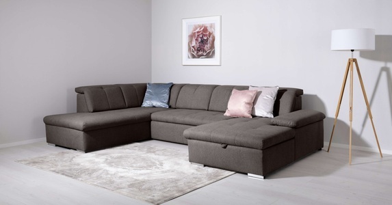 HOME AFFAIRE, Home affaire Wohnlandschaft »KARDA B/T/H: 328/215/95 cm, Liegefläche 256/126 cm«, verstellbare Kopfstützen und Armlehne, U-form, Bettkasten, Federkern, Home affaire Wohnlandschaft »KARDA B/T/H: 328/215/95 cm, Liegefläche 256/126 cm«, verstellbare Kopfstützen und Armlehne, U-form, Bettkasten, Federkern