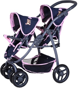 Knorrtoys, Knorrtoys® Puppen-Zwillingsbuggy »Milo - Navy Pink Bear«, Knorrtoys® Puppen-Zwillingsbuggy »Milo - Navy Pink Bear«