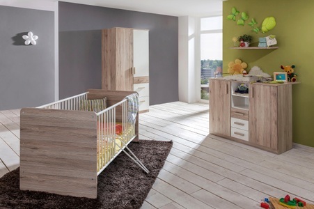 Babyzimmer-Komplettset »Bergamo«, (Set, 3 St.), Bett + Wickelkommode + 2 trg. Schrank