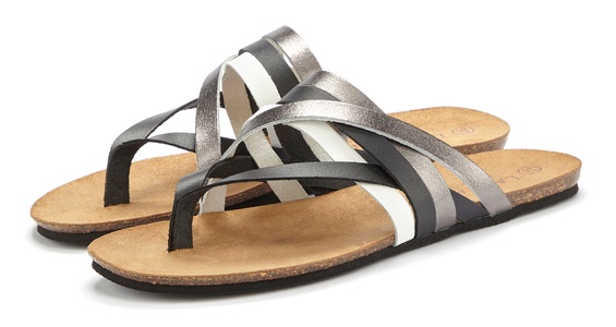 Lascana, LASCANA Zehentrenner, Pantolette aus Leder mit Korkfussbett, 