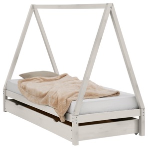 LÜTTENHÜTT, Lüttenhütt Kinderbett »Alpi«, Hausbett, aus massivem Kiefernholz, in einer Tipizelt-Optik, inklusive Lattenrost, Bettschubkasten mit zusätzlicher Liegefläche und Lattenrost, Liegefläche 90x200 cm, 
