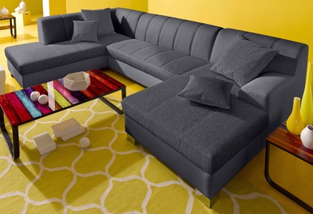 INOSIGN, INOSIGN Wohnlandschaft, wahlweise mit Bettfunktion, INOSIGN Wohnlandschaft »Turah moderne Steppung, incl. Zierkissen, auch in Leder,«, wahlweise mit Bettfunktion, B/T/H: 297/82/75 cm, U-Form
