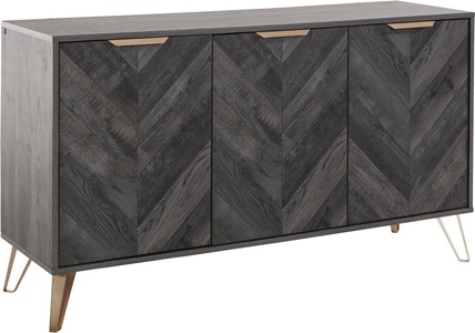 LEONIQUE, Leonique Sideboard »Nanterie«, aus einer edlen Holzoptik, mit exklusivem Fischgrätenmuster, mit 2 verstellbare Einlegeböden, Gestell aus goldfarbenem Metall, Breite 133 cm, Leonique Sideboard »Nanterie«, aus einer edlen Holzoptik, exklusives Fischgrätenmuster, Breite 133 cm
