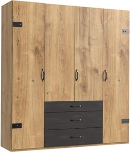 fresh to go, Fresh To Go Kleiderschrank »Detroit«, MID.YOU Drehtürenschrank in graphitfarben, eichefarben , Detroit B: 200 CM Plankeneiche , Metall , 3 Fächer , 3 Schubladen , 200x216x58 cm , Dekorfolie,Dekorfolie,Nachbildung,Nachbildung , In verschiedenen Grössen erhältlich , 001787052301