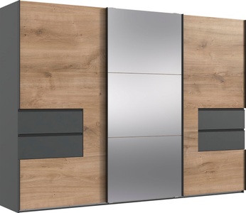 MID.YOU, MID.YOU Schwebetürenschrank in graphitfarben, eichefarben , Palermo , Metall , 6 Fächer , 4 Schubladen , 300x216x65 cm , Dekorfolie,Dekorfolie,Nachbildung,Nachbildung , In verschiedenen Grössen erhältlich, in verschiedenen Holzdekoren erhältlich, MID.YOU Schwebetürenschrank in graphitfarben, eichefarben , Palermo , Metall , 6 Fächer , 4 Schubladen , 300x216x65 cm , Dekorfolie,Dekorfolie,Nachbildung,Nachbildung , In verschiedenen Grössen erhältlich, in verschiedenen Holzdekoren erhältlich
