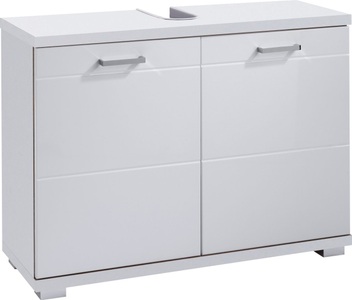 byLIVING, byLIVING Waschbeckenunterschrank »Nebraska«, Breite 80 cm, Badezimmerschrank mit Metallgriffen, MDF-Fronten in Hochglanz-Optik und Ausschnitt für Abwasserleitung, byLIVING Waschbeckenunterschrank »Nebraska«, Breite 80 cm, Badezimmerschrank, MDF-Fronten in Hochglanz-Optik