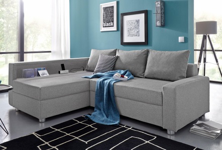COLLECTION AB, COLLECTION AB Ecksofa, inklusive Bettfunktion, Bettkasten und Federkern, wahlweise mit RGB-LED-Beleuchtung und USB-Port, Inklusive seitlichem Regalboden, Ottomane links oder rechts montierbar, COLLECTION AB Ecksofa »Relax L-Form«, inklusive Bettfunktion, Federkern, wahlweise mit RGB-LED-Beleuchtung