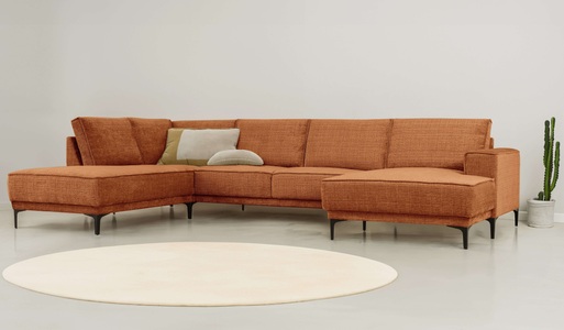 PLACES OF STYLE, Places of Style Wohnlandschaft »XXL Sofa Oland, Struktur, Flachgewebe, Luxus-Microfaser, Boucle«, U-Form, 345 cm, Wellenunterfederung, Skandi-Design, Metallfüsse, GOODproduct Wohnlandschaft »XXL Sofa Oland, Struktur, Flachgewebe, Luxus-Microfaser, Boucle« U-Form, 345 cm, Wellenunterfederung, Skandi-Design, Metallfüsse
