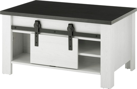 PREMIUM COLLECTION BY HOME AFFAIRE, Premium collection by Home affaire Couchtisch »SHERWOOD«, in modernem Holz Dekor, mit Scheunentorbeschlag aus Metall, Breite 93 cm, 