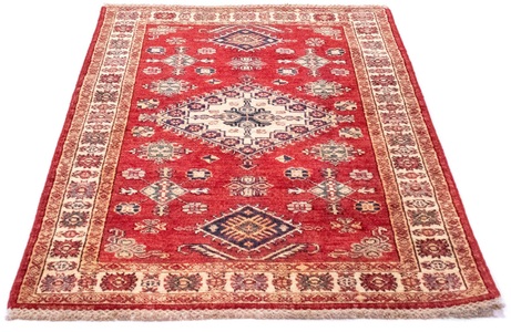 MorgenLand, morgenland Wollteppich »Kazak Teppich handgeknüpft rot«, rechteckig, 6 mm Höhe, morgenland Wollteppich »Kazak Teppich handgeknüpft rot«, rechteckig, 6 mm Höhe