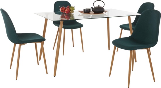 MY HOME, my home Essgruppe »Miller«, (Set, 5 tlg.), Eckiger Glastisch mit 4 Stühlen (Webstoff), 