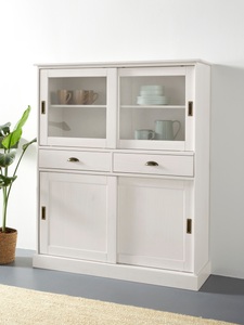 Home affaire Highboard »Schröder«, mit 2 Glas- u. 2 Holztüren, 2 Schubkasten, aus massivem Kiefernholz